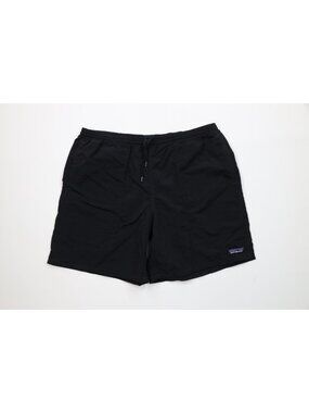 Y2K Patagonia Mens Medium Spell Out Lined Above Knee Baggies Shorts Black 7"